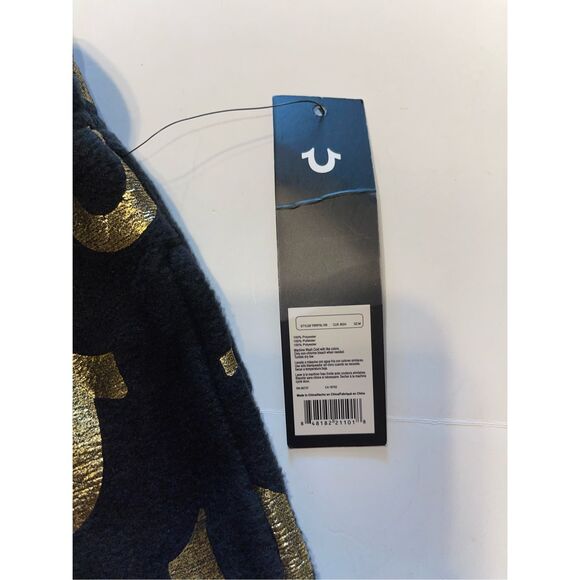 True Religion Fleece Loungewear Pants Black Gold Horseshoe Logos AllOver Print M - Picture 4 of 6